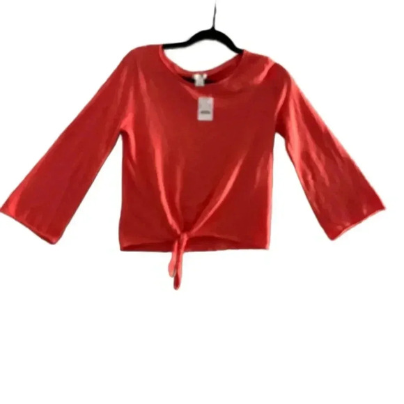 J. Crew Tops - NWT J Crew Orange Long Sleeve Crop Top‎ Tie Front Womens Bell Sleeve XS